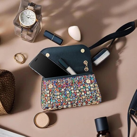 Women Gold Sparkling Evening Purse Rhinestone for Weddings, Parties, - Picture 4 of 9